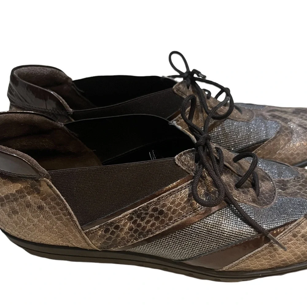 Sesto Meucci Brown Leather Snakeskin Jaxine Comfort Fashion Sneakers Sz 7.5